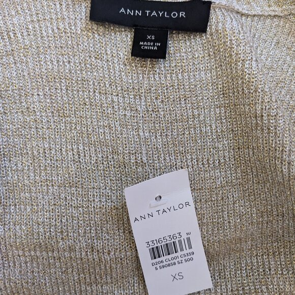 NWT Ann Taylor Shimmer Open Cardigan Sweater Tan Golden Festive XS - Picture 9 of 11